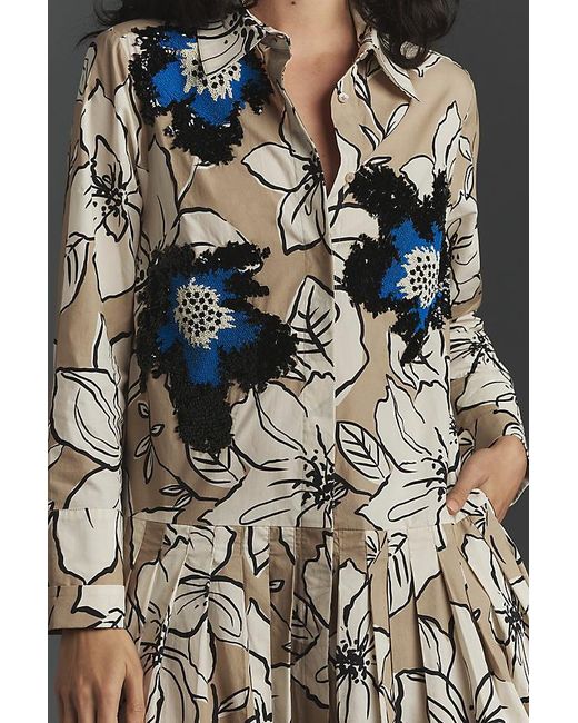 Dhruv Kapoor Black Long-sleeve Floral Midi Shirt Dress