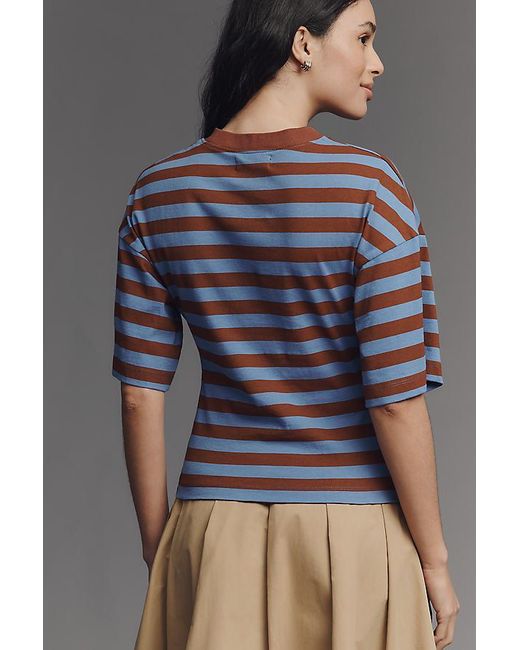 By Anthropologie Multicolor Striped Cotton Keyhole T-Shirt