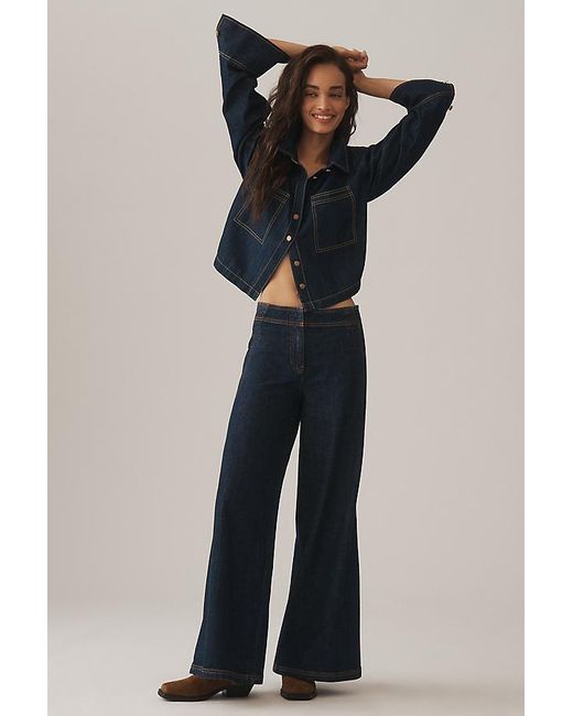 Maeve Blue Scallop-Edge High-Rise Wide-Leg Jeans