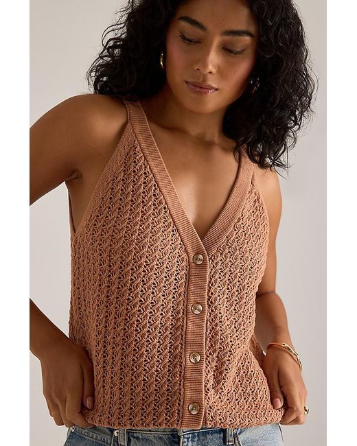 Varley Blue Alessia Pointelle Knit Tank Cotton Top