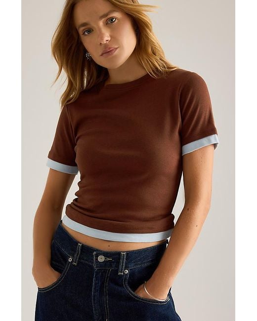 By Anthropologie Blue Double Layer Short-Sleeve T-Shirt