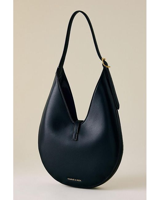 Charles & Keith Black Cesia Metallic-Accent Hobo Bag