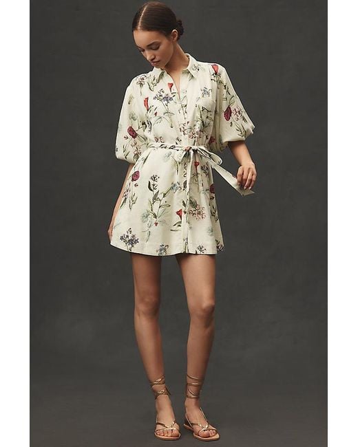Maeve Green The Mona Linen Mini Shirt Dress By