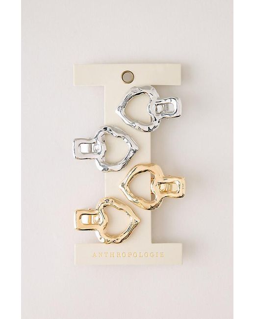 By Anthropologie Natural Mixed Metal Heart Clips, Set Of Four