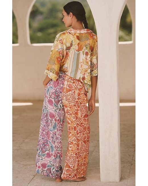 Emily Carter Natural X Celandine Printed Wide-Leg Linen Trousers