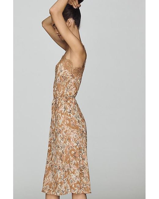 AFRM Natural Tabitha Lace-Trim Midi Dress