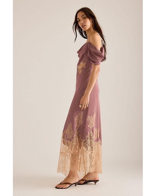 Bl-nk Natural Satin Off-Shoulder Lace Midi Dress