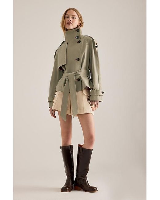By Anthropologie Brown Lottie Cropped Trench Coat