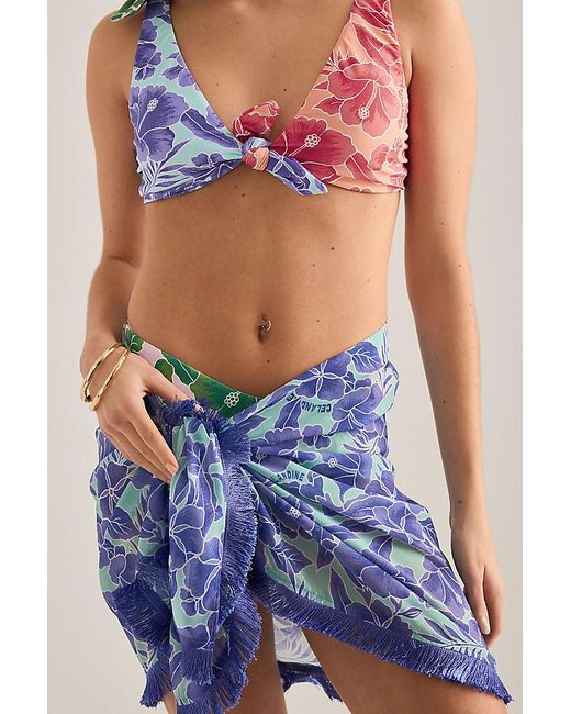Celandine Blue Fringed Pattern Mini Sarong