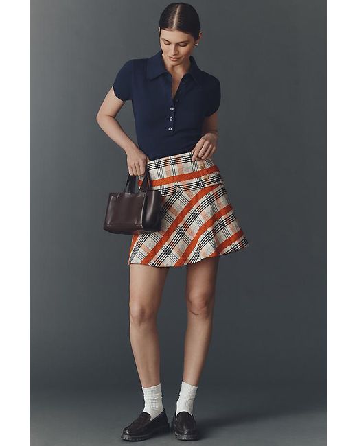 Maeve Gray Button-Front Tweed Mini Skirt