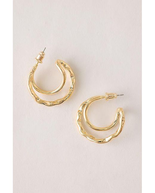 By Anthropologie Natural Hammered Moon Hoop Earrings