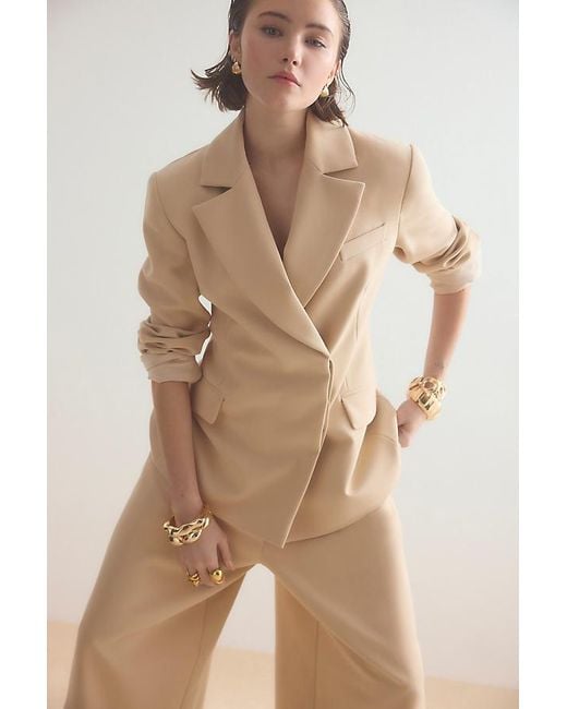 Anthropologie Natural By Hourglass Woven Single-Breasted Blazer