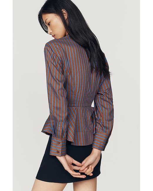 By Anthropologie Purple Waisted Silken Buttondown Top