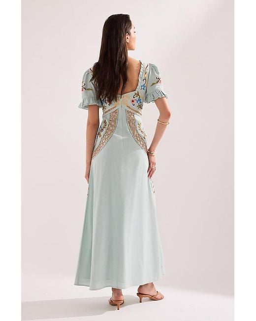 By Anthropologie White Short-Sleeve Embroidered Maxi Dress