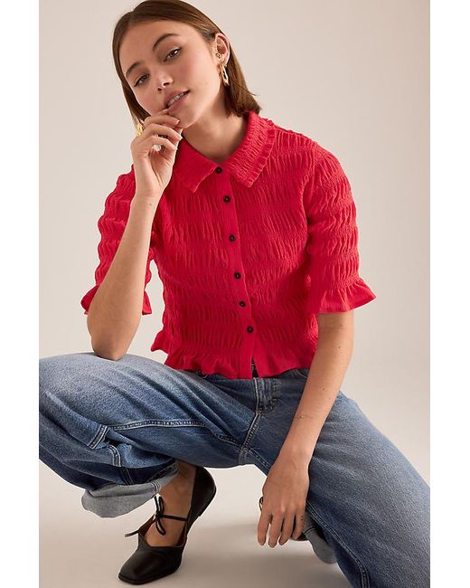 Maeve Red Ruffle Button-Front Top