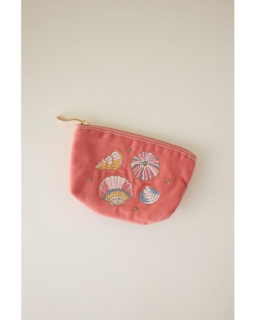 Elizabeth Scarlett Pink Shell Embroidered Velvet Coin Purse