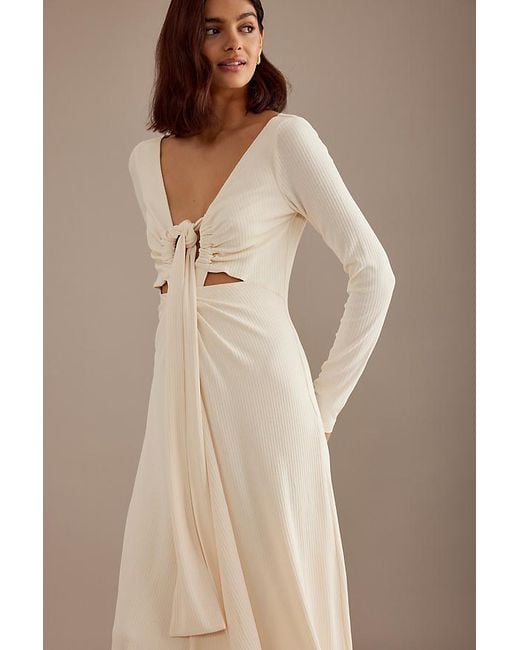 Significant Other Natural Charlie Long-sleeve Ribbed Maxi Dress