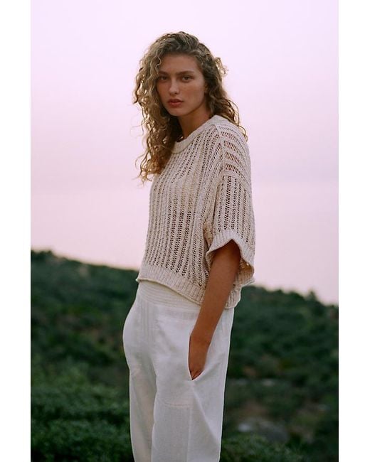 By Anthropologie Brown Goldie Corded Mesh Crew-Neck Jumper