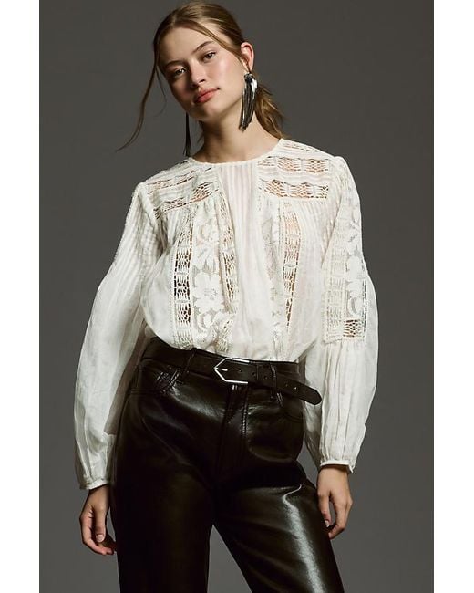 Forever That Girl Gray Long-sleeve Lace Peasant Blouse