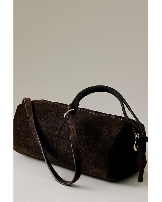 By Anthropologie Black Suede Barrel Bag