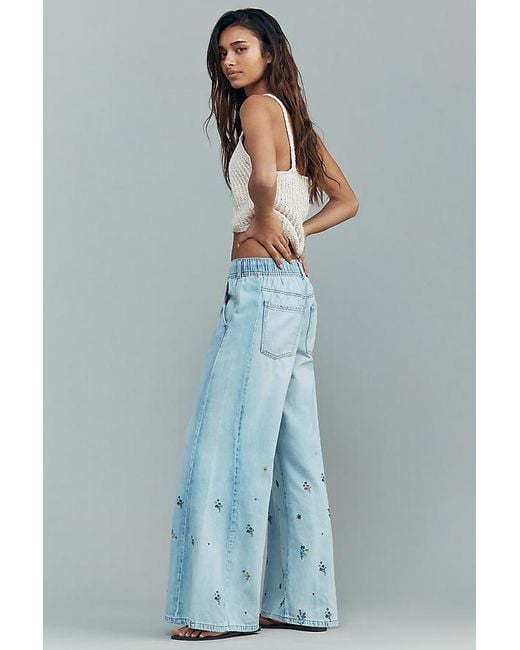 Pilcro Blue The Adi Mid-Rise Ditsy Floral Flare Jeans By