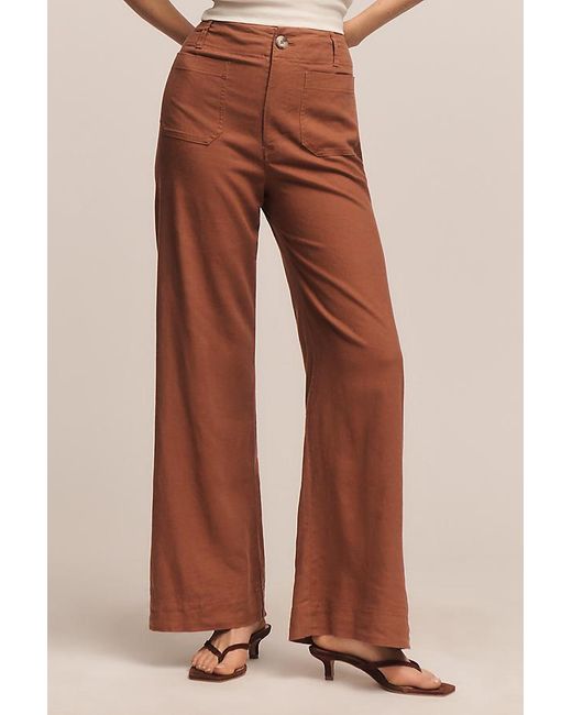 Maeve Natural The Colette Beachy Linen Full-Length Wide-Leg Trousers By