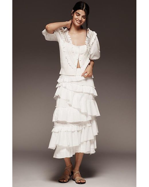 Pilcro White Crafted Bib Jumper: Puff-Sleeve Edition