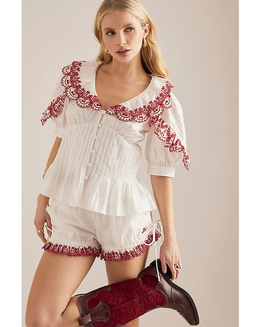 Damson Madder White Caroline Embroidered Cherry Blouse