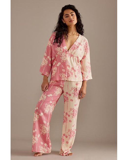 Wild Lovers Pink Emily Long-sleeve Tie-front Pyjama Top