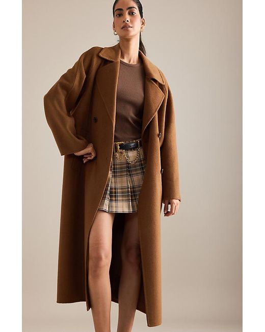By Anthropologie Brown Double-Breasted Wool-Blend Coat