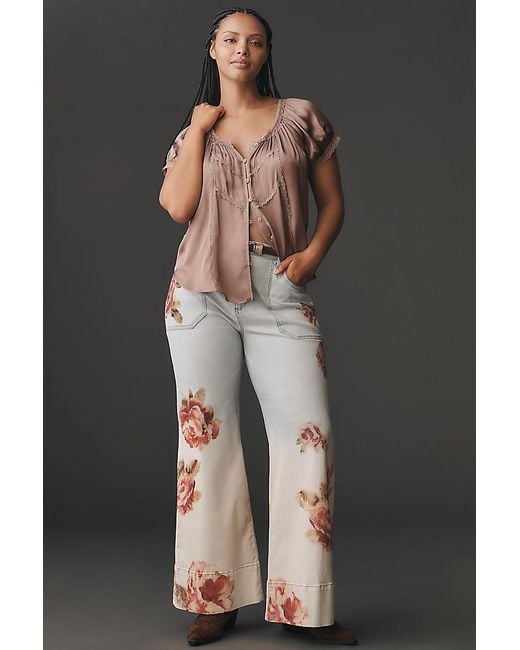 By Anthropologie Brown The Amber Short-Sleeve Silky Top