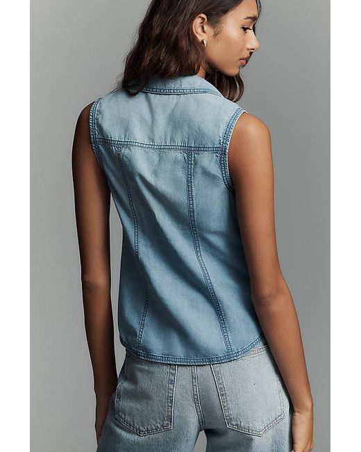 Pilcro Blue Sleeveless Ruched-Front Denim Vest