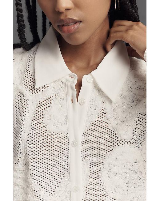 Maeve Gray Lightweight Collared Floral Burnout Cardigan