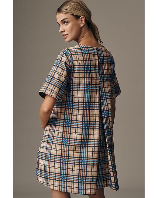 maeve short-sleeve crew-neck swing mini dress Maeve Short-Sleeve Crew-Neck Swing Mini Dress in Blue