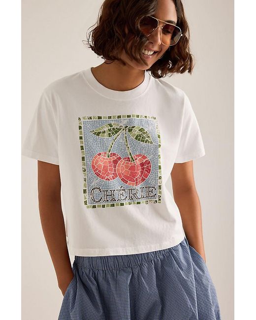 By Anthropologie White Chérie Graphic Boxy T-Shirt
