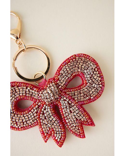 By Anthropologie Pink Beaded Bow Bag Charm