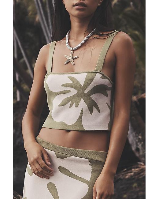 Celandine Green Monstera Knit Crop Tank Top