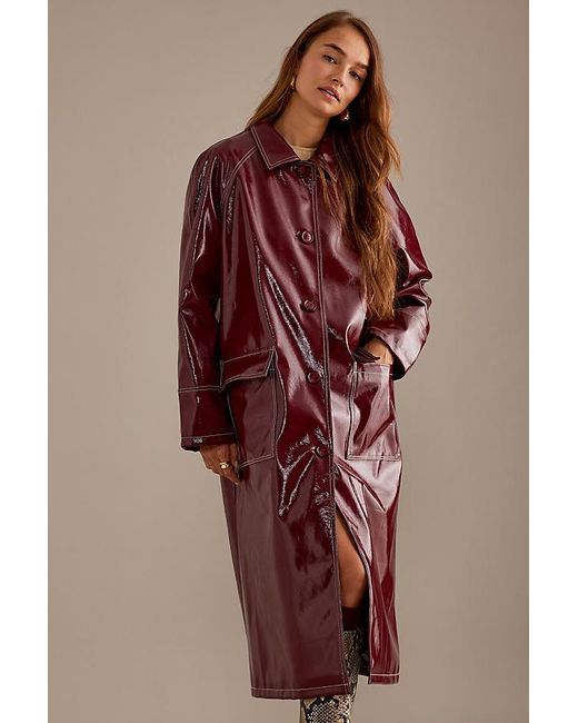 By Anthropologie Brown High-Shine Pu Car Coat