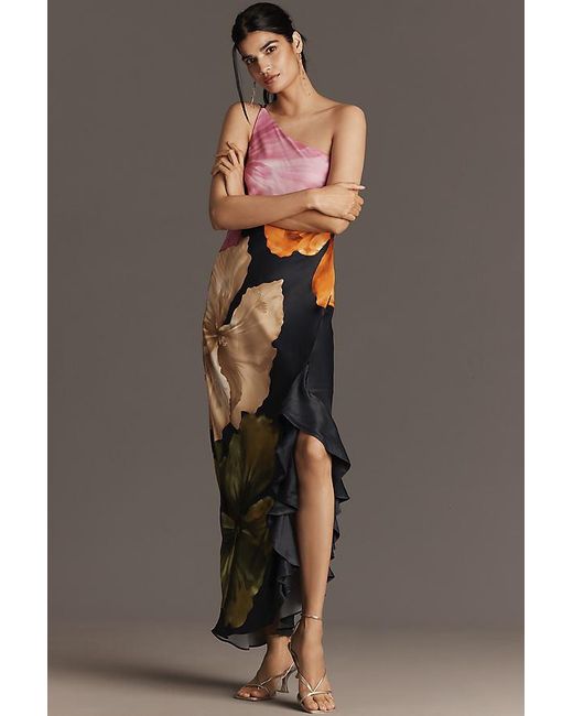 chinese dress ladies RENT By Anthropologie Lucinda One-Shoulder Maxi Slip Dress (RRP 158)
