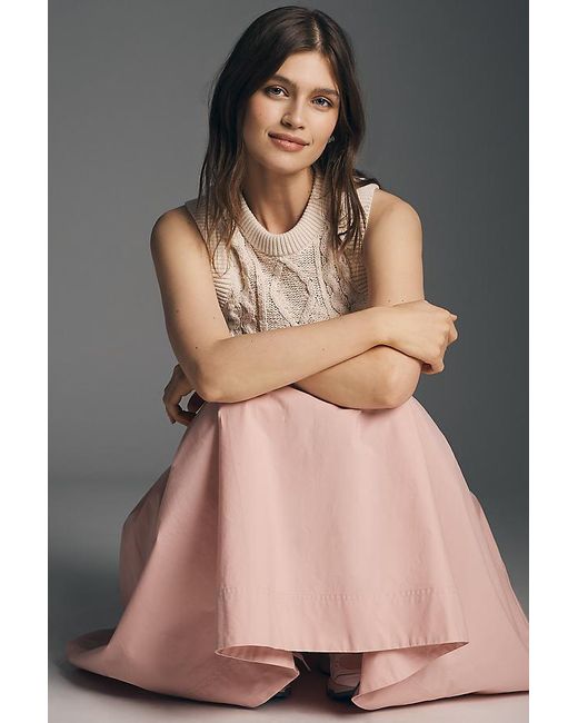 By Anthropologie Gray Twofer Sleeveless Poplin Midi Dress