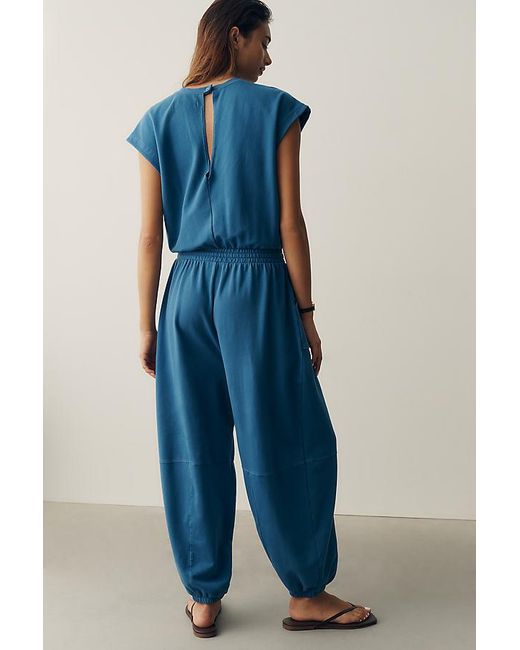 Daily Practice Blue Short Sleeve Knit Jumpsuit