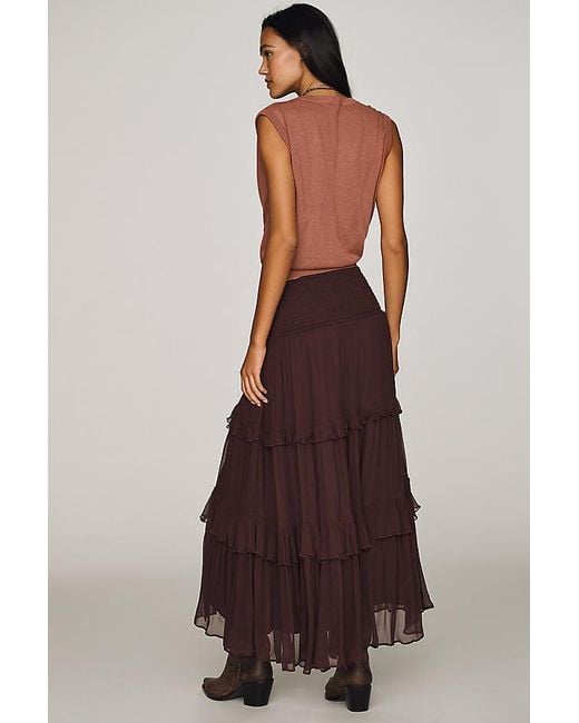 By Anthropologie Brown Tiered Balkans Maxi Skirt
