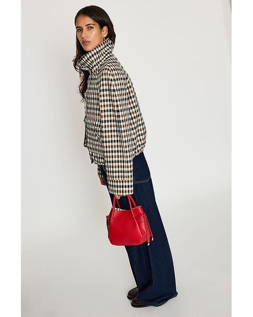 By Anthropologie Blue Check Cropped Trench Coat