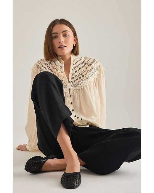 Pilcro Natural Lace Yoke Peasant Blouse