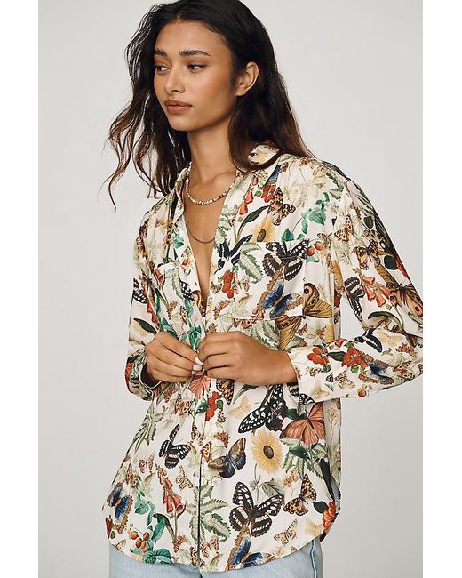By Anthropologie Brown Relaxed Long-Sleeve Floral Shirt