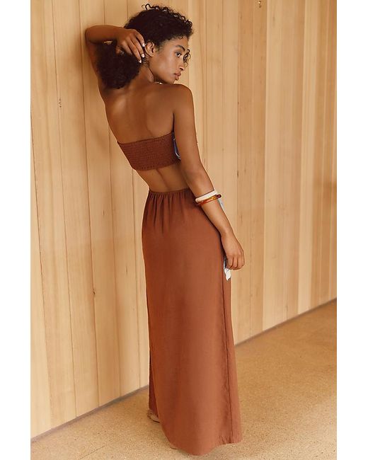 Celandine Brown The Aliza Strapless Linen-Blend Maxi Dress