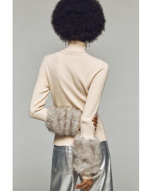 Maeve Gray Faux-Fur Cuff Ribbed Turtleneck Jumper