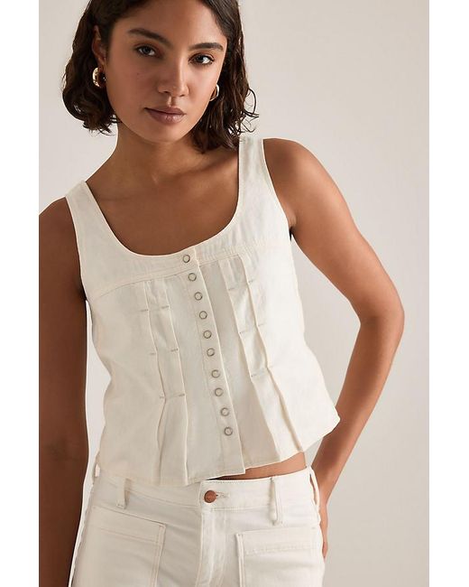Wrangler Natural Linen-Blend Pleated Corset Top