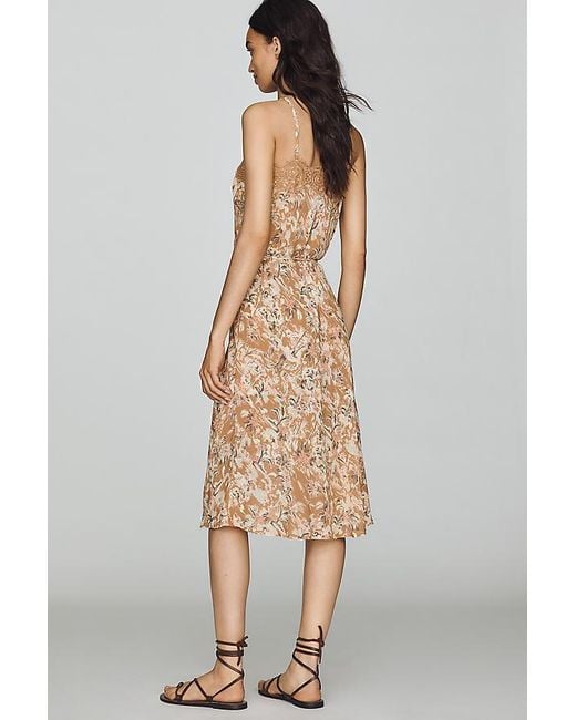 AFRM Natural Tabitha Lace-Trim Midi Dress