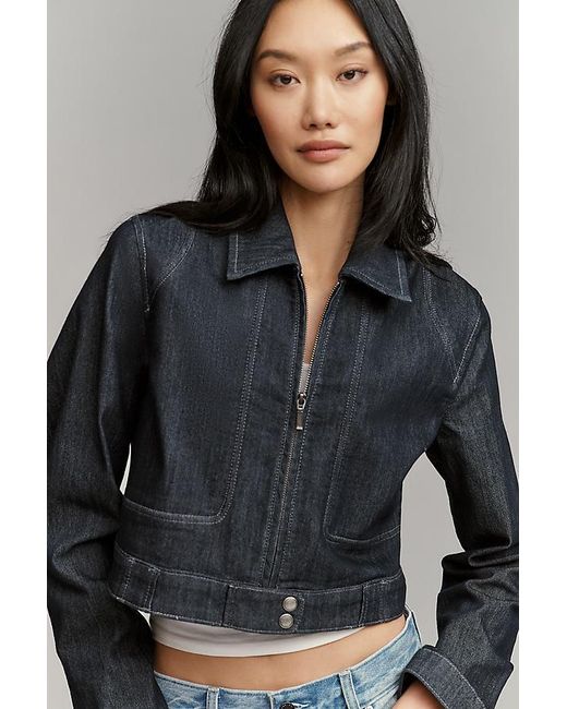 Pilcro Gray Cropped Denim Moto Jacket